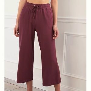 EUC Sundry Anthro Margeaux Cropped Flare Pants Sweatpants Wine Burgundy